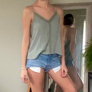 F21 Medium green flowy top with mesh detail